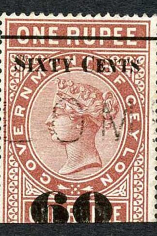 Ceylon QV SGT75 60c on 1r Red-brown Telegraph Stamp Wmk Crown CA (Narrow)
