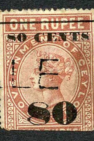 Ceylon QV SGT90 80c on 1r Red-brown Telegraph Stamp Wmk Crown CA (Narrow)