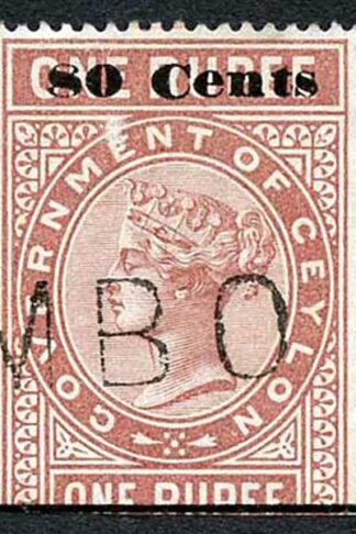 Ceylon QV SGT92 80c on 1r Red-brown Telegraph Stamp Wmk Crown CA (Narrow)