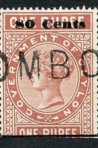 Ceylon QV SGT92 80c on 1r Red-brown Telegraph Stamp Wmk Crown CA (Narrow)