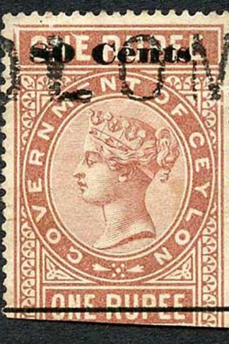 Ceylon QV SGT92 80c on 1r Red-brown Telegraph Stamp Wmk Crown CA (Narrow)