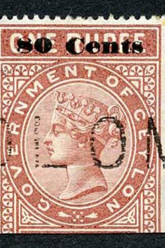 Ceylon QV SGT92 80c on 1r Red-brown Telegraph Stamp Wmk Crown CA (Narrow)