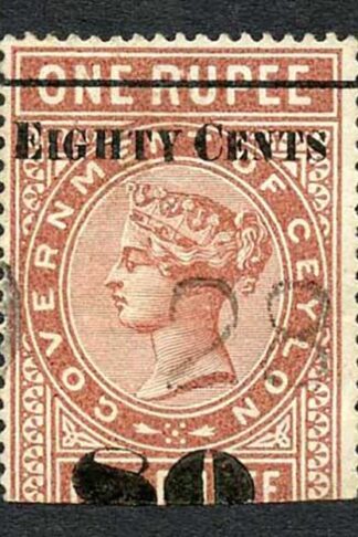 Ceylon QV SGT93 80c on 1r Red-brown Telegraph Stamp Wmk Crown CA (Narrow)