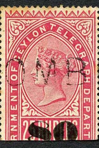 Ceylon QV SGT119 80c on 25r Carmine Telegraph Stamp Wmk Crown CA (Narrow)