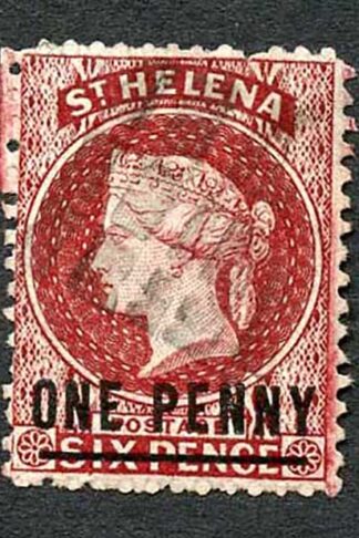 St Helena SG6 1d lake type A Perf 12.5 wmk Crown CA Cat 29 pounds