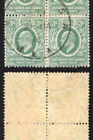 KUT SG35 3c Grey Green CDS Block of FOUR (bottom pair creased)