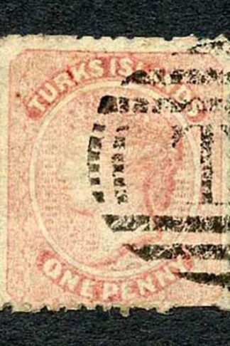 Turks and Caicos Is SG1 1d Dull Rose No Wmk (crease) Cat 60 pounds