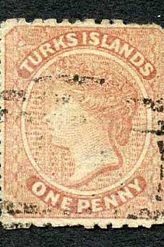 Turks and Caicos Is SG4d 1d Dull Rose wmk Small Star Sideways Cat 90 pounds