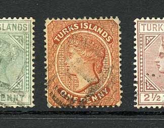 Turks and Caicos Is SG53/57 Wmk Crown CA Set (2 1/2d crease)