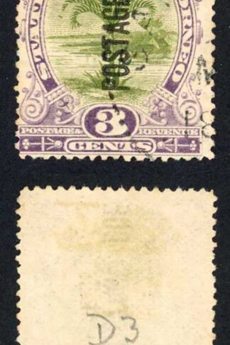 North Borneo SGD3 3c Olive-green and dull purple CDS Cat 16 Pounds