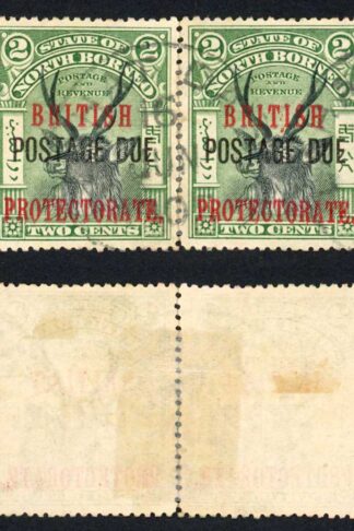 North Borneo SGD38a 2c perf 14.5-15 Post Due Fine used Re-joined Pair Cat 70 Po