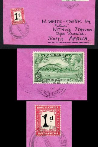 Montserrat 1/2d Tercentenary with 1d South Africa Post Due on a FRONT