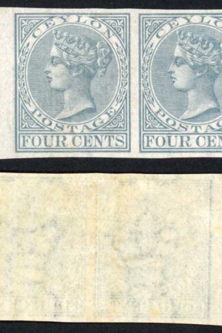 Ceylon SG122 1872-80 4c grey (proof) IMPERF PAIR Gummed Wmk Paper