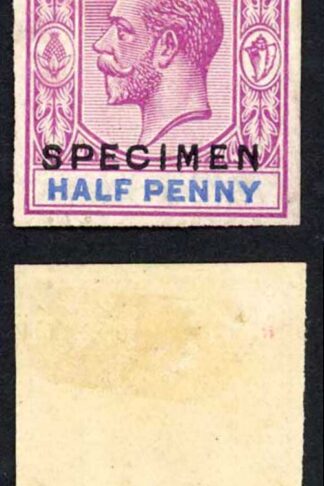 Bahamas SG81 1922 1/2d Imperf printers sample in purple and blue M/M