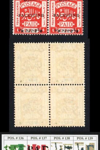 Palestine Jerusalem 1 Setting 1 4m Position 137-138-147-149 Plate Flaw M/M (tin