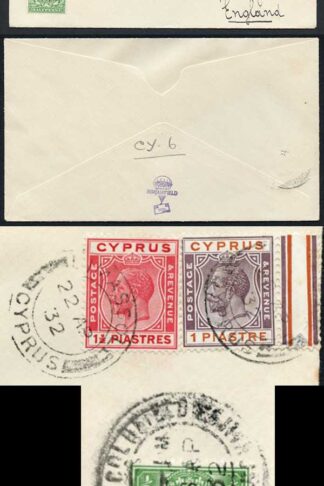 Cyprus SG106 and 20 on a Francis Field Airmail Cover