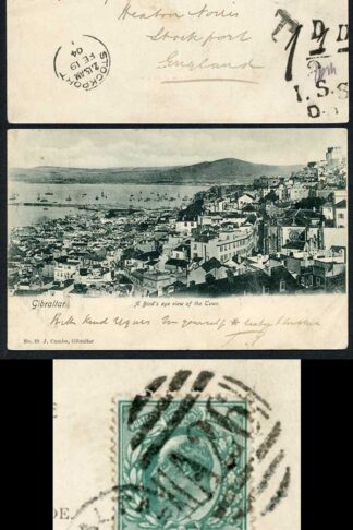 Gibraltar 1904 ppc with GB 1/2d Blue-green used to England