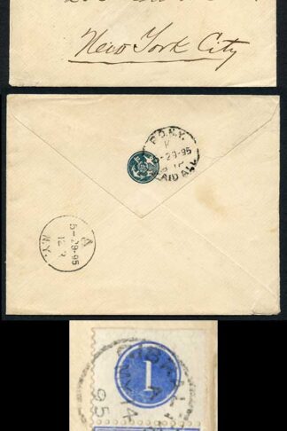 Gibraltar SG26a 1895 25c Plate Number example on cover to New York