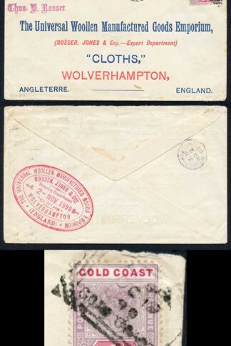 Gold Coast SG27 1899 1d Rosser cover to Wolverhampton