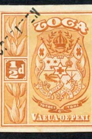 Tonga SG38 1/2d Orange Imperf Printers Sample Type DS3 Specimen (unrecorded)