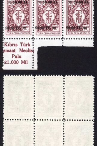 Cyprus (Turkish) Revenue 1977 50TL on 10000m Block of 6 U/M