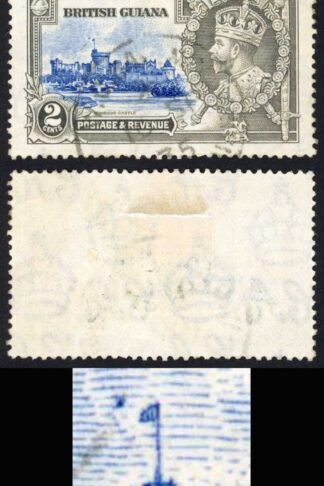 British Guiana SG301h 1935 2c Ultramarine and Grey Dot by Flagstaff Used