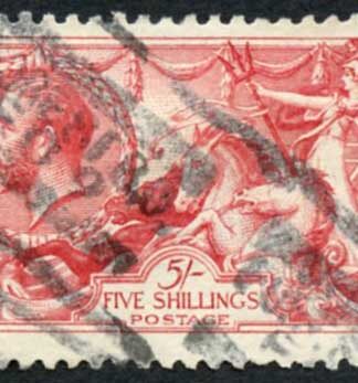 SG416 5/- Rose-red Bradbury Seahorse Cat 135 pounds