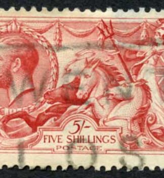 SG416 5/- Rose-red Bradbury Seahorse Cat 135 pounds