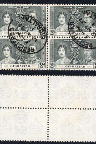 Gibraltar SG119 1937 Coronation 2d Grey-Black Block with 12 May 1937 FDC