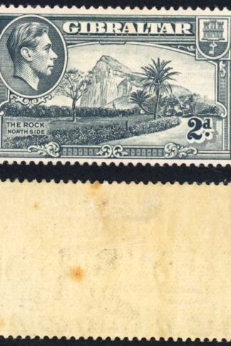 Gibraltar SG124 2d grey Perf 14 M/M tone spots Cat 35 pounds