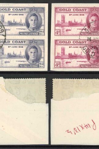 Gold Coast SG133/4 1946 Victory Perf 13.5 x 14 BLOCKS Cat 31++ pounds