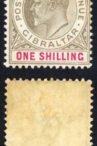 Gibraltar SG51 KEVII 1/- Black and carmine Wmk Crown CA M/M Cat 28 pounds