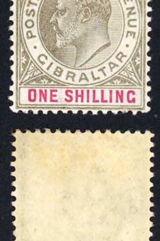 Gibraltar SG51 KEVII 1/- Black and carmine Wmk Crown CA M/M Cat 28 pounds