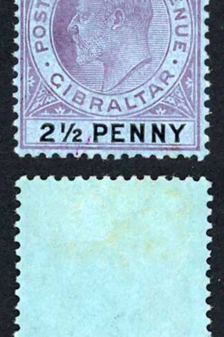 Gibraltar SG59 2 1/2d Purple and black/blue   Wmk Mult CA  M/M Cat 38 pounds