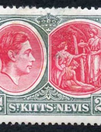 St Kitts-Nevis SG71a KGVI 2d Chalk Surfaced Paper Carmine and Deep Grey M/M