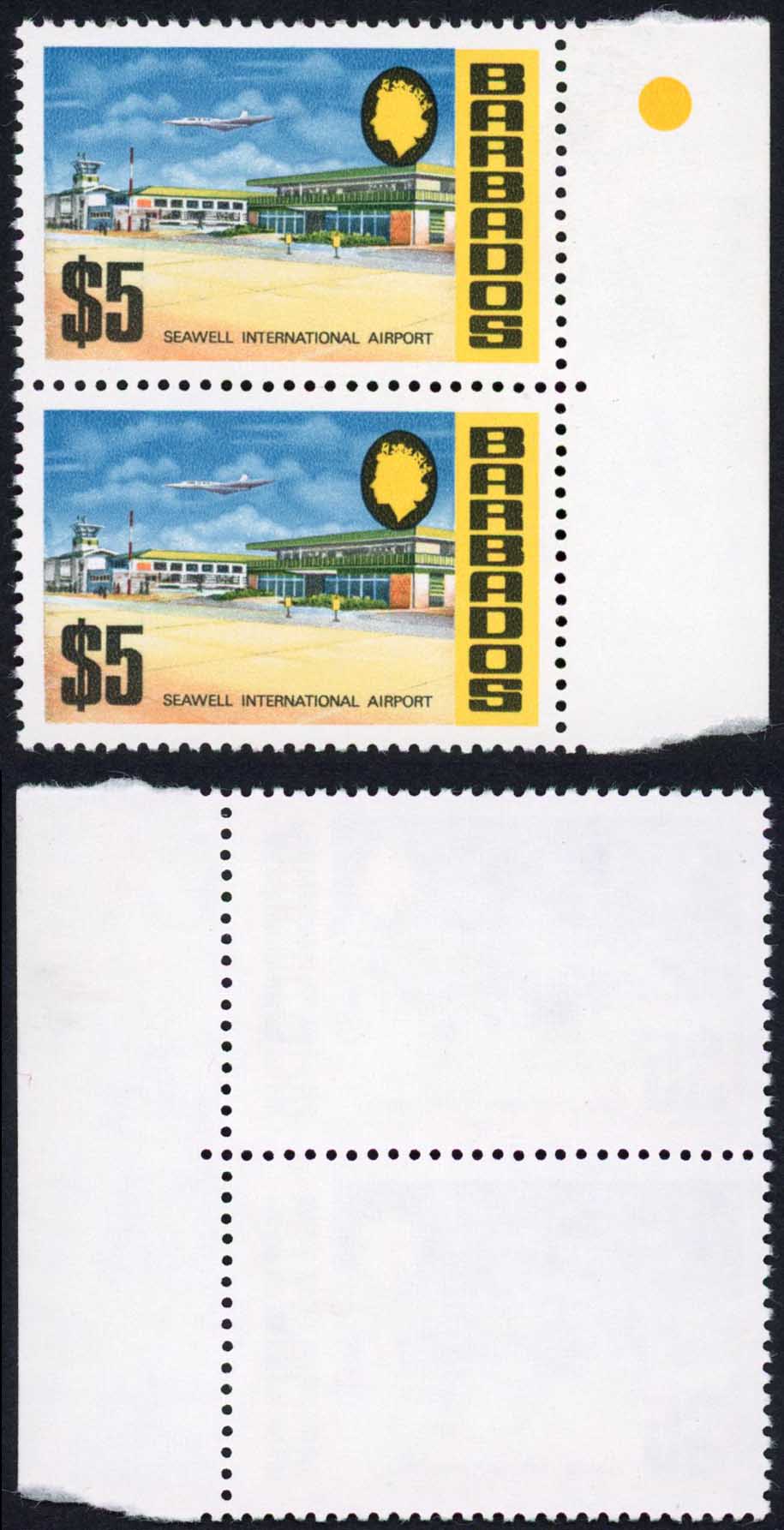 Barbados SG467 1970 Five Dollar Seawell International Airport Pair U/M