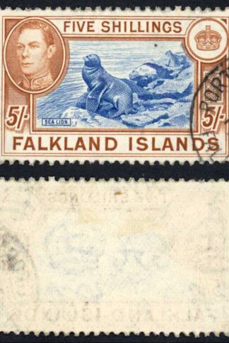Falkland Is SG161 5/- blue and chestnut CDS Used  Cat 95 pounds