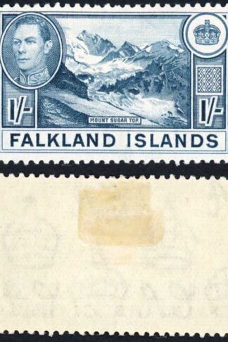 Falkland Is SG158b 1/- dull blue (greyish paper) M/M Cat 38 pounds