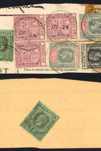 Mauritius Mixed Franking piece (1r missing corner)