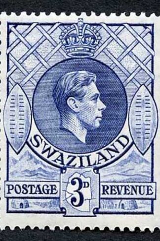Swaziland SG32a KGVI 3d Deep Blue Wmk Mult Script CA Perf 13.5x13 M/M