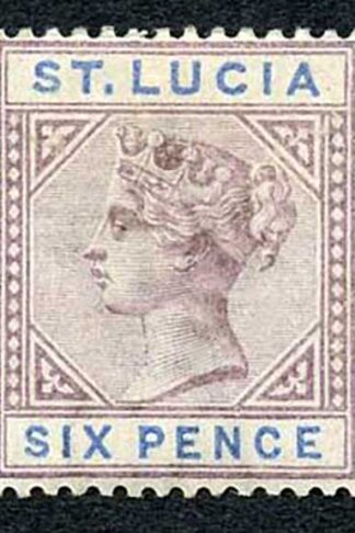 St Lucia SG49 QV 6d Dull Mauve and Blue Wmk Crown CA M/M