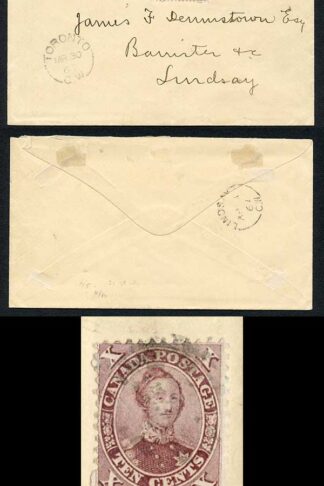 Canada SG38 10c Bright red-purple on Cover very attractive Pickering