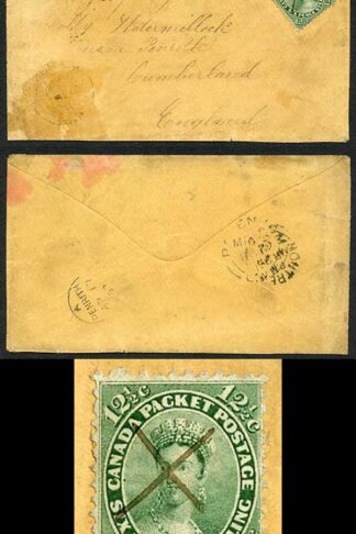 Canada 12.5c Deep Yellow green paying Canadian Packet rate to Penrith