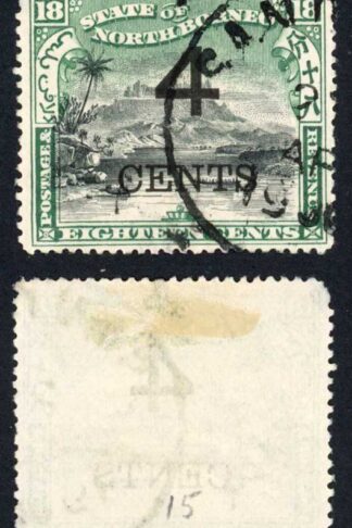 North Borneo SG116 4c on 18c Perf 14.5-15 Fine used Cat 14 pounds