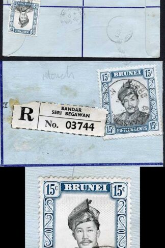 Brunei 15c x 3 on Registered Cover