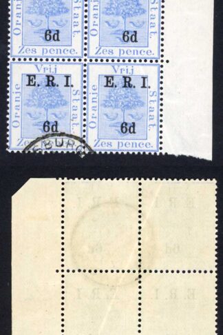 Orange Free State SG137 6d on 6d Blue CDS Block (3 x creased) Cat 132 pounds