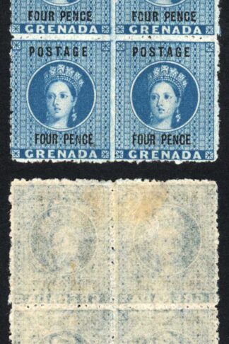 Grenada SG23 4d blue Perf 14.5 Wmk Large Star Mint block of four Very Fresh