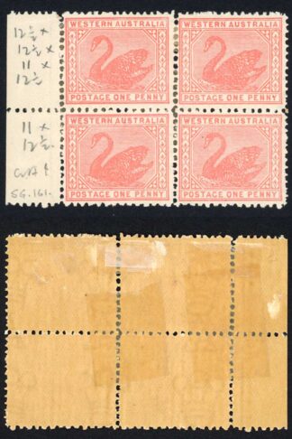 Western Australia SG161 1d Rose-Pink (wmk upright) Perf 12.5x11 Block RARE