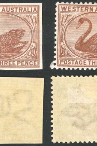 Western Australia SG87 Red-brown Wmk crown CA (sideways) Plate PROOF U/M