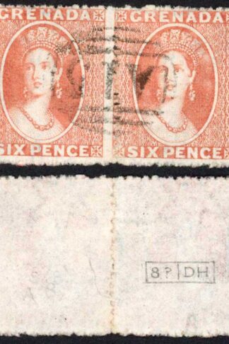 Grenada SG7 6d Orange-red wmk Small Star Rough Perf 14 to 16 PAIR Cat 24++